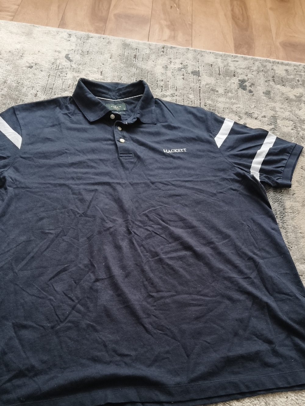 Hackett Navy Polo with White Sleeve Stripes